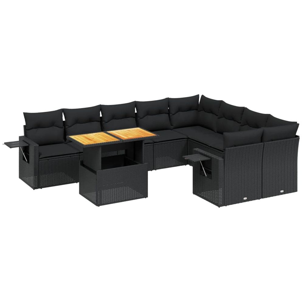 Salon de jardin 10 pcs avec coussins noir résine tressée