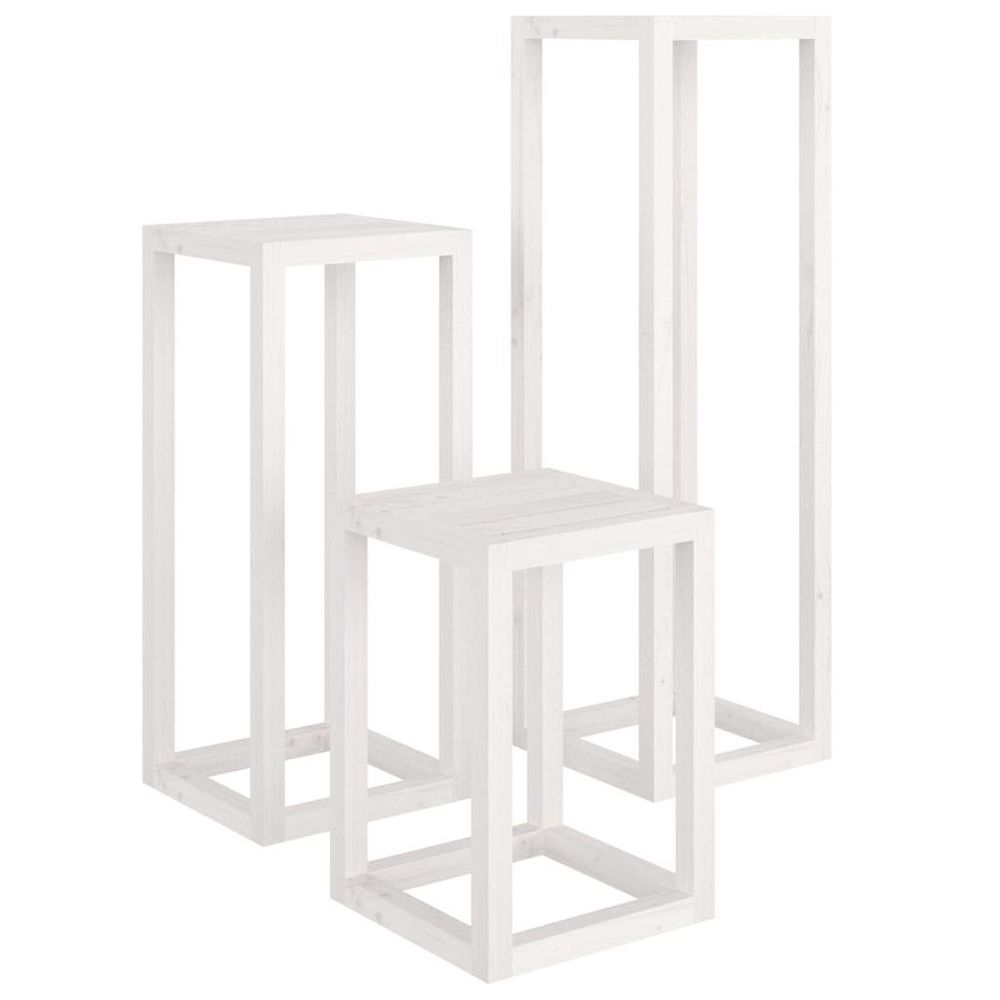 Ensemble de supports pour plantes 3pcs blanc bois de pin massif