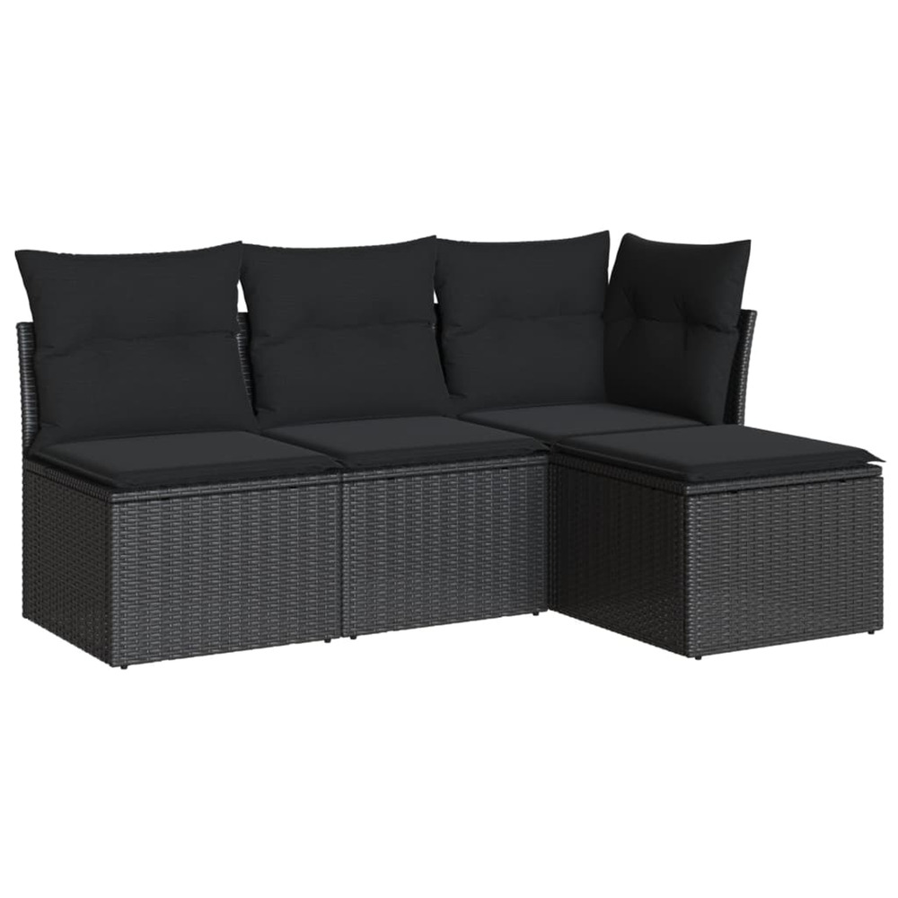 Salon de jardin 4 pcs avec coussins noir résine tressée