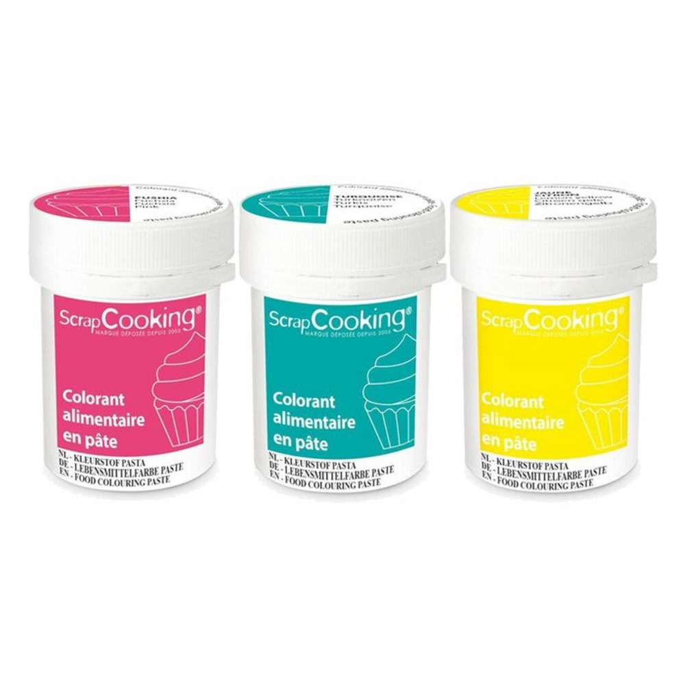 3 colorants alimentaires en pâte 20 g - fuchsia-turquoise-citron