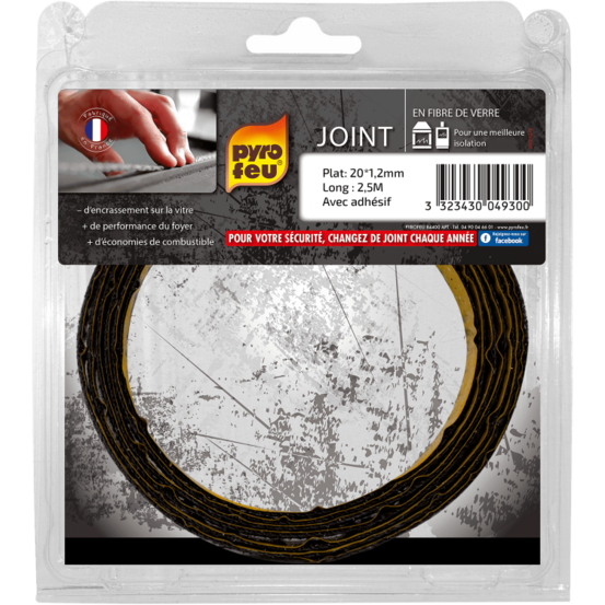 Pyro feu 20 joint réfractaire auto-collante, fibre de verre, noire, standard