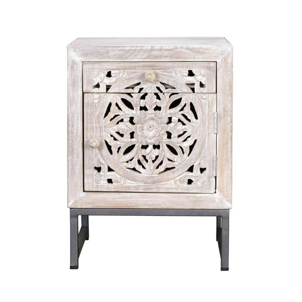 Table de chevet 1 tiroir bois-fer blanc - poméline décoration d'autrefois