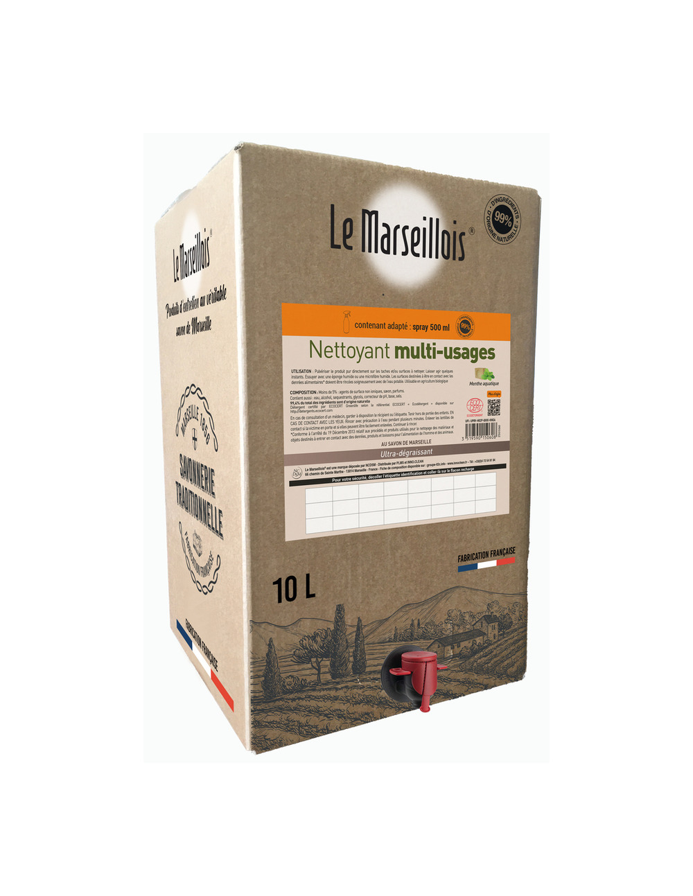 Nettoyant multi-usages ecocert bib 10l - le marseillois