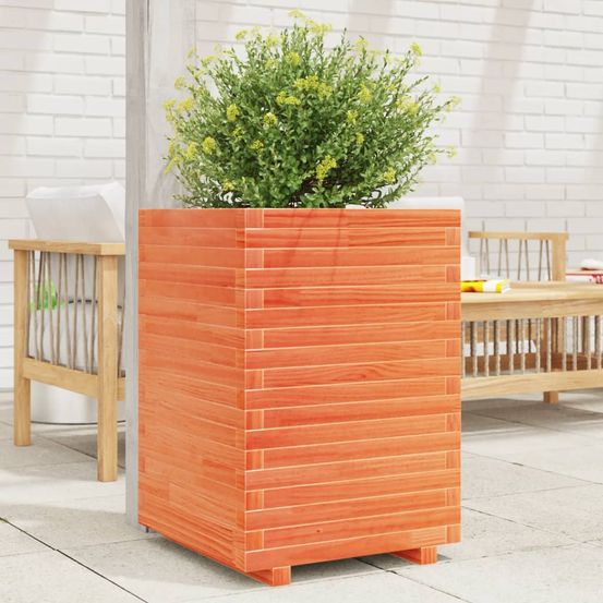Jardinière haute en pin massif cire marron pour jardin 50x50x72 cm