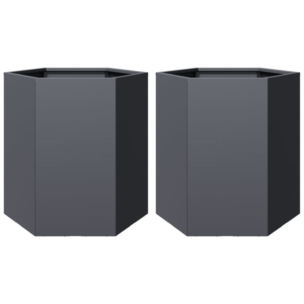 Jardinière d'extérieurs 2 pcs anthracite hexagone 46x40x45 cm acier