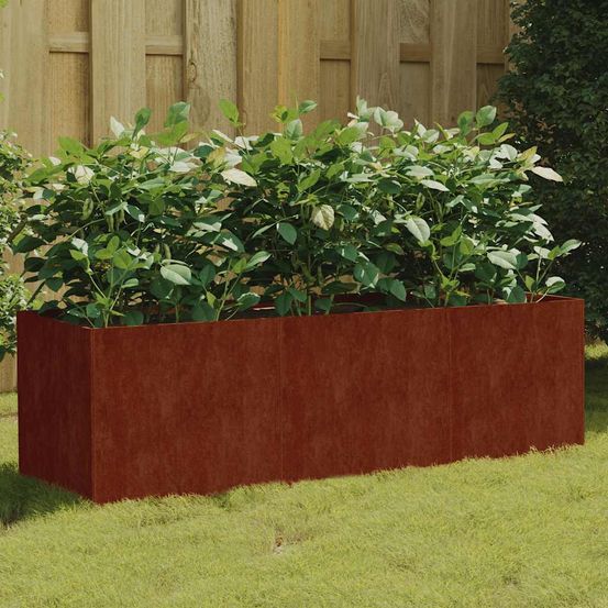 Jardinière rectangulaire acier corten auto-patiné aspect rouille pour style industriel brun 120x40x40cm