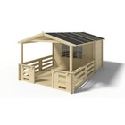 Abri de jardin en bois - 3x2 m - 15 m2 + terrasse avec balustrade et avant-toit en bois