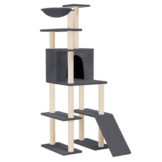 Arbre à chat meuble tour grimper jouet grattage grattoir escalade plateforme avec griffoirs en sisal foncé 166 cm gris 02_002