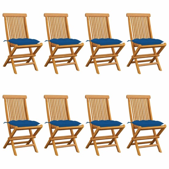Chaises de jardin et coussins bleu lot de 8 bois de teck massif