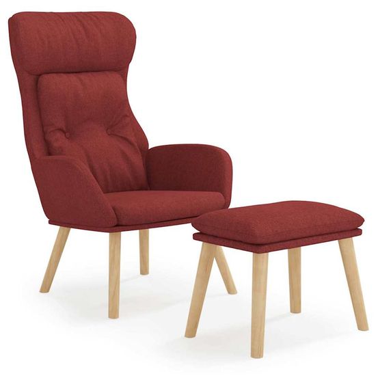 Chaise de relaxation avec repose-pied rouge bordeaux tissu