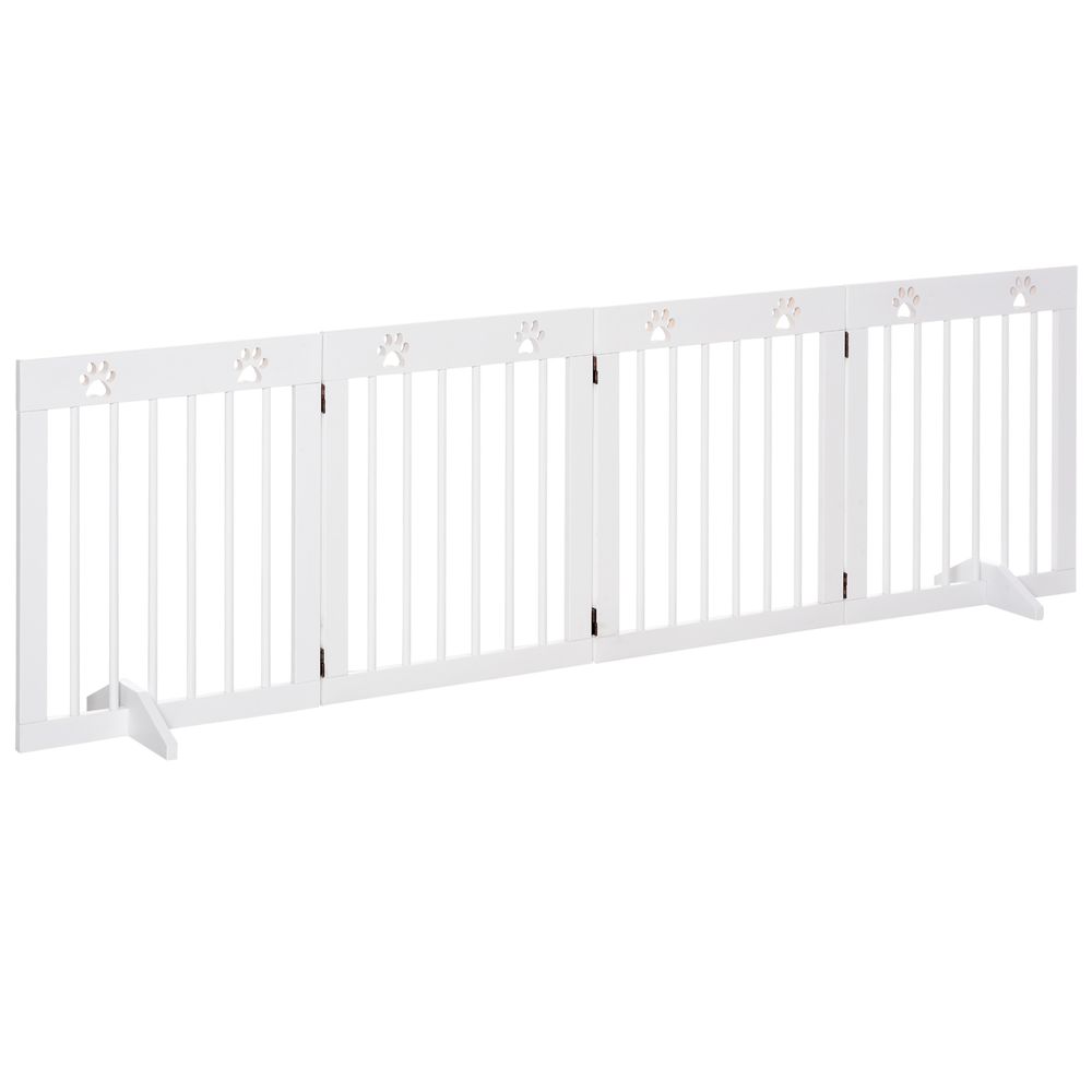 Barrière pliable pour chien 4 panneaux en bois de pin avec pieds amovibles 204 cm blanc
