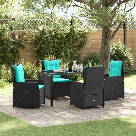 Ensemble de salle à manger pour jardin 5 pcs noir poly rotin