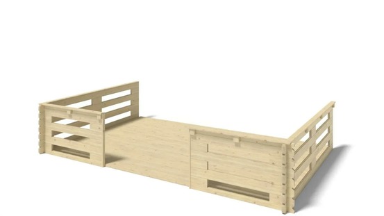 Terrasse en bois avec balustrade pour abri en bois - 15m2 - 5m x 3m - couleur: naturel - dom616 - altanka