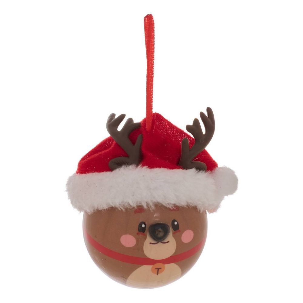 Boule de noël lumineuse en papier renne nez led d. 65 mm