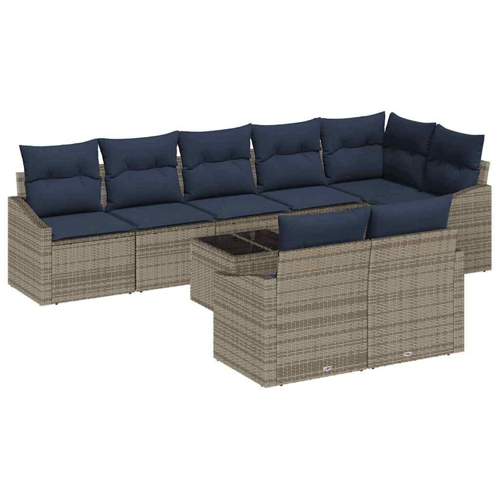 Ensemble de canapé de jardin 9 pcs gris et marine polyrotin