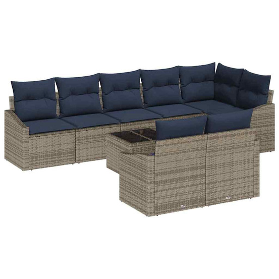 Ensemble de canapé de jardin 9 pcs gris et marine polyrotin