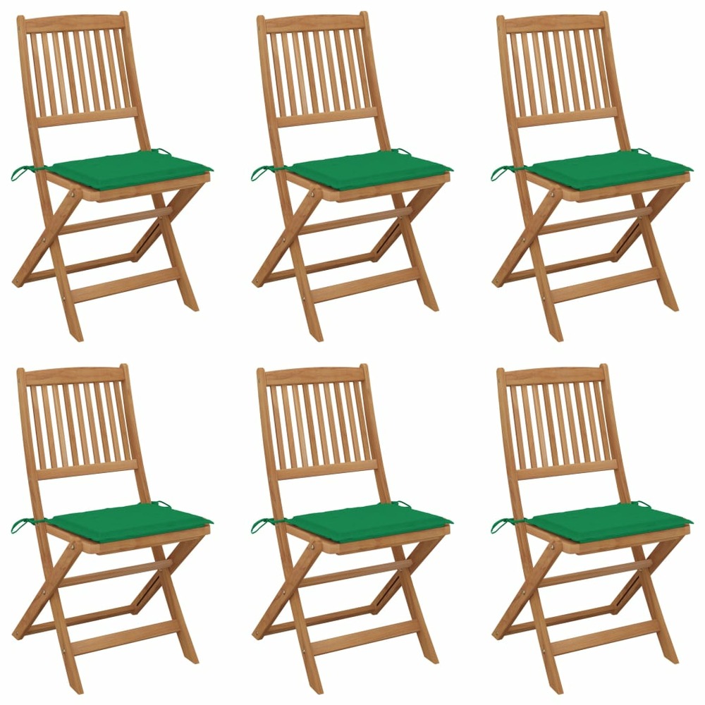Chaises pliables de jardin lot de 6 avec coussins bois d'acacia