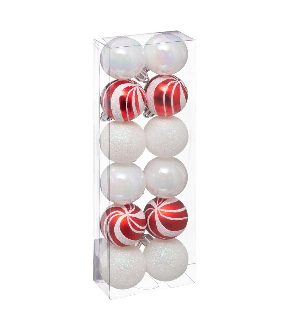Déco de sapin lot de 12 boules de noël d 4 cm - rouge et blanc
