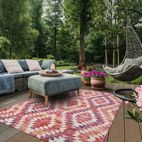 Tapis extérieur 150x220 tissé kilim rose et rouge sandrine