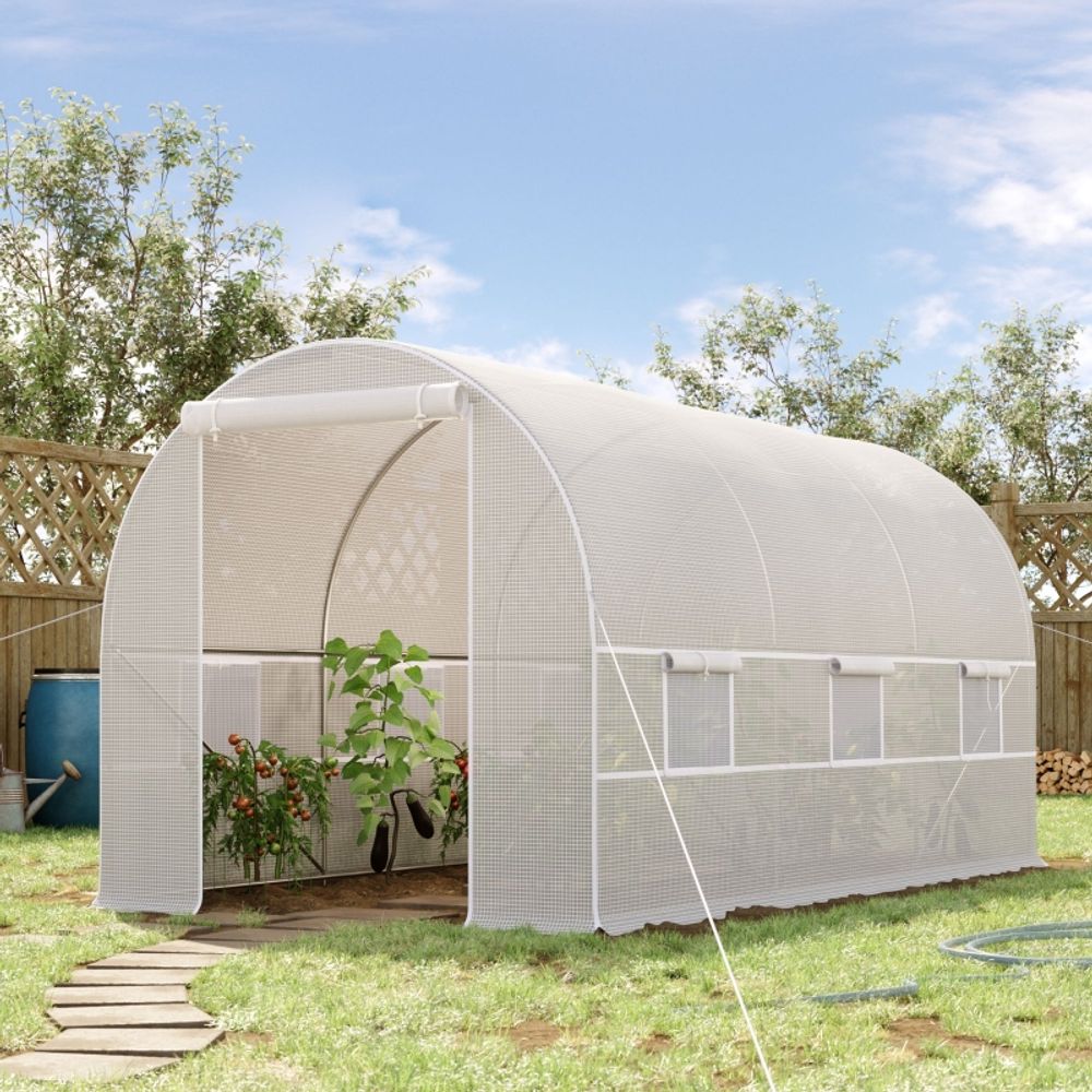 Serre tunnel pe 400 x 200 x 200 cm blanche jardin potager porte enroulable 6 fenêtres - comfortxl outdoor living
