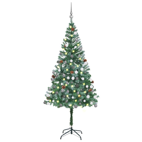 Arbre de noël artificiel pré-éclairé/boules pommes de pin 180cm