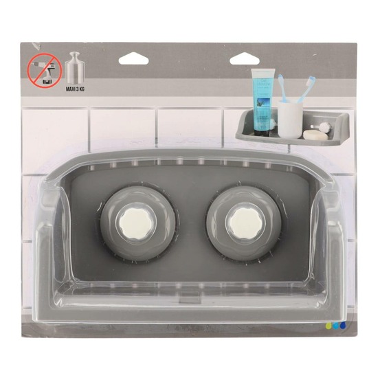 Etagere pp rectangulaire sur ventouses - gris/blanc