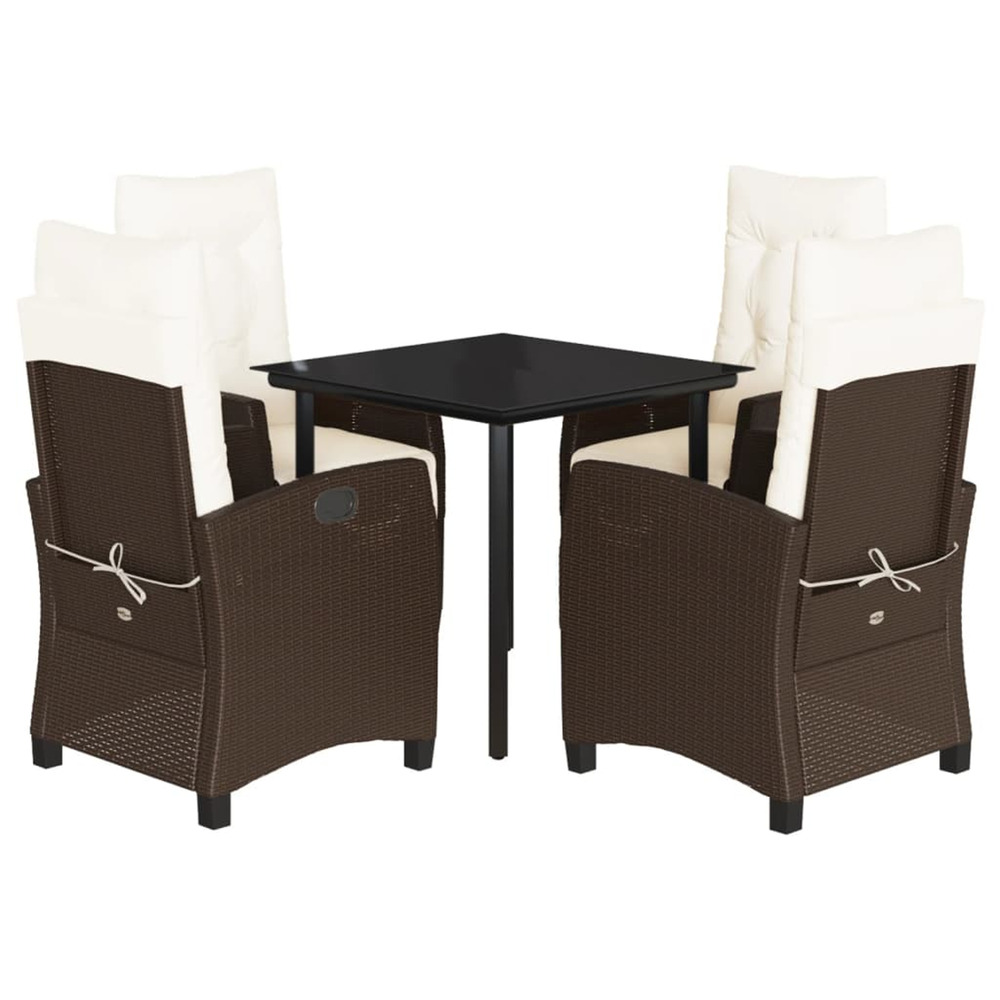 Ensemble à manger de jardin 5 pcs et coussins marron poly rotin