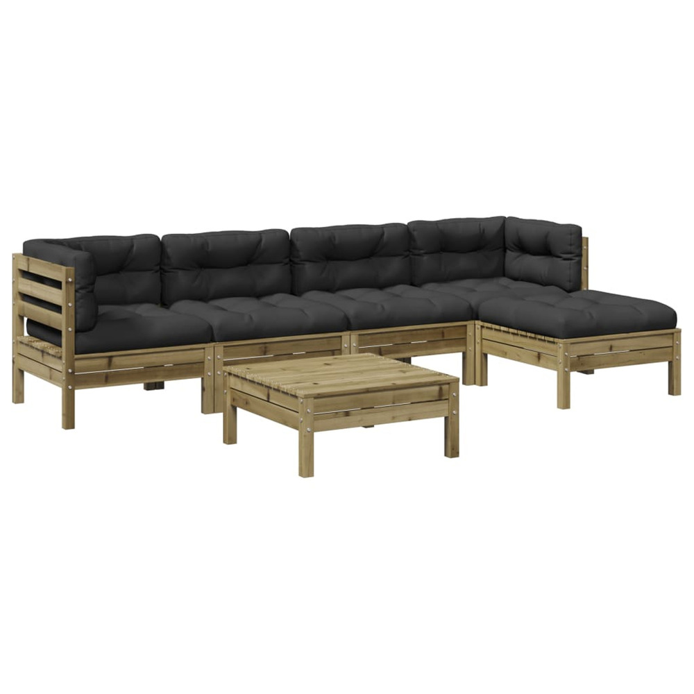 Salon de jardin 6 pcs avec coussins bois de pin imprégné