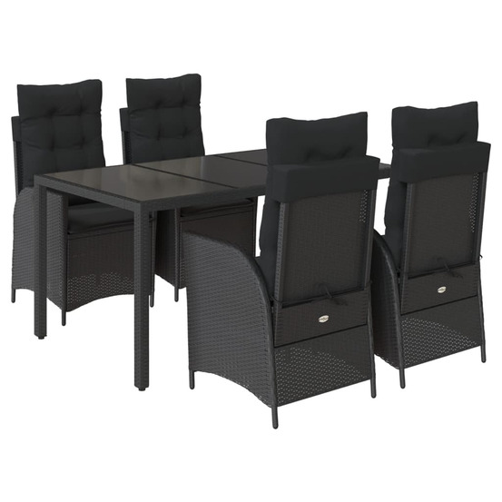 Ensemble à manger de jardin coussins 5pcs noir résine tressée