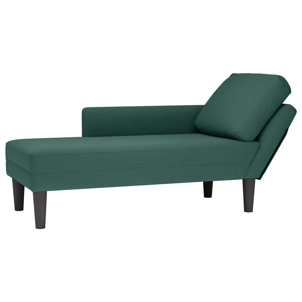 Fauteuil long et coussin et accoudoir droit vert foncé velours