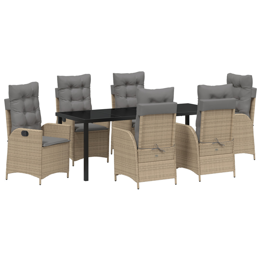Ensemble de salle à manger de jardin 7 pièces avec coussins - beige - poly rattan
