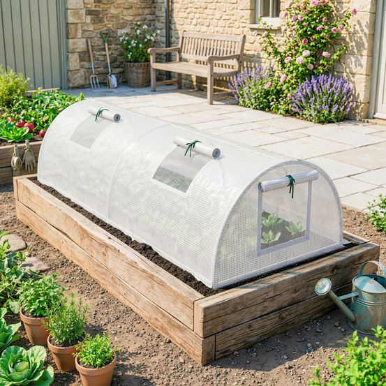 Mini serre tunnel acier et film plastique blanc 200 x 80 x 45 cm potager protection uv - comfortxl outdoor living