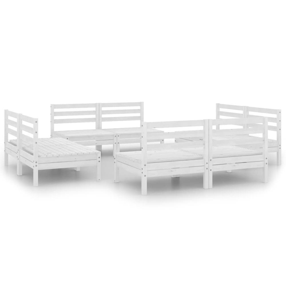 Salon de jardin 8 pcs blanc bois de pin massif