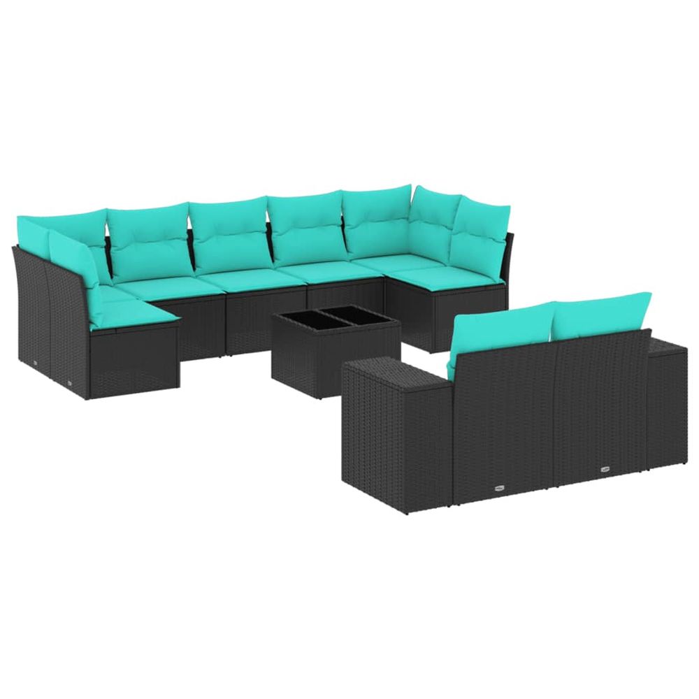 Ensemble de canapé de jardin 10 pcs avec coussins noir