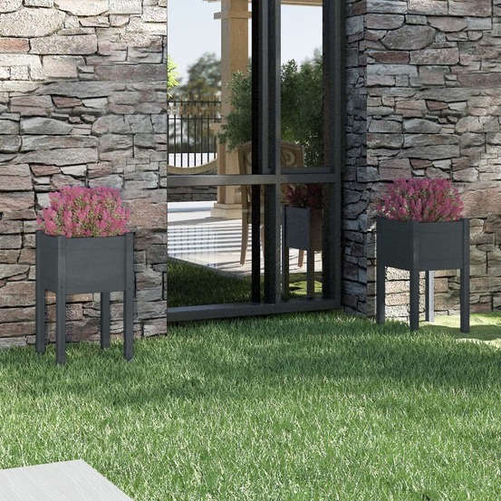 Jardinières d'extérieur 2pcs gris 40x40x70cm bois de pin massif