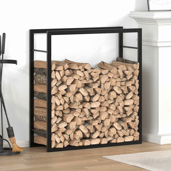 Portant de bois de chauffage noir mat 80x28x86 cm acier