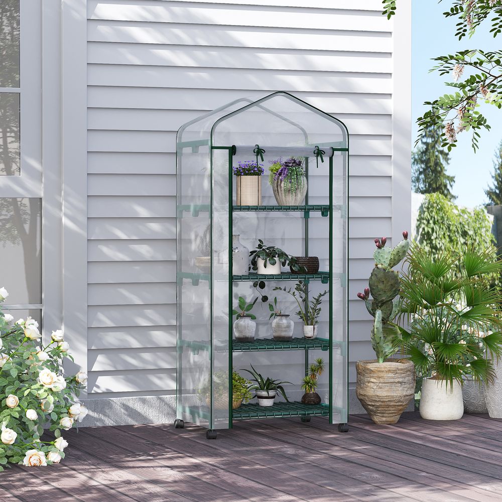 Serre de balcon acier pvc 69 x 50 x 165 cm verte transparente 4 étagères pour plantes - comfortxl outdoor living