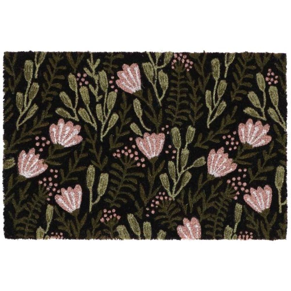 Paillasson en fibres de coco floral noir
