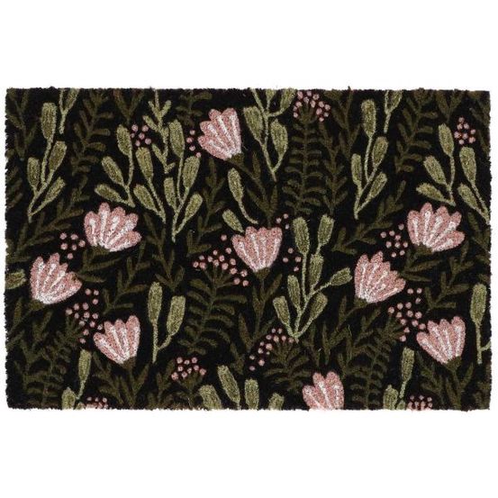 Paillasson en fibres de coco floral noir