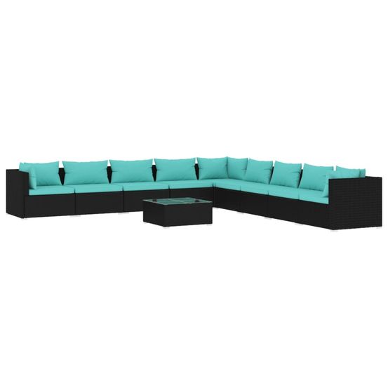 Salon de jardin 10 pcs avec coussins résine tressée noir