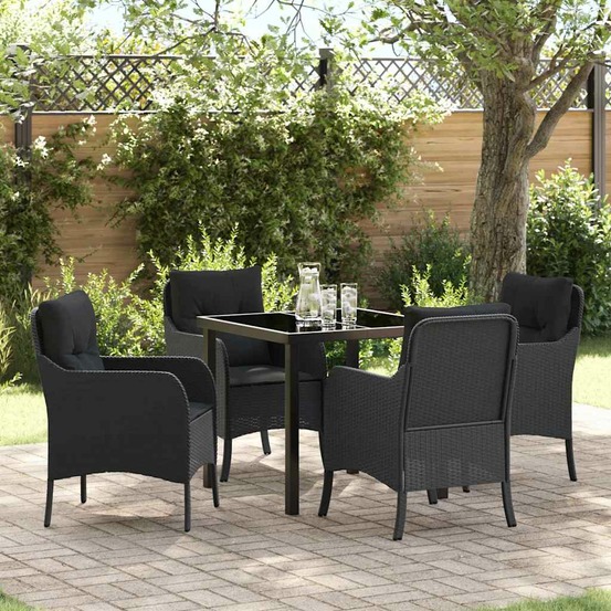 Ensemble de salle à manger pour jardin 5 pcs noir polyrotin
