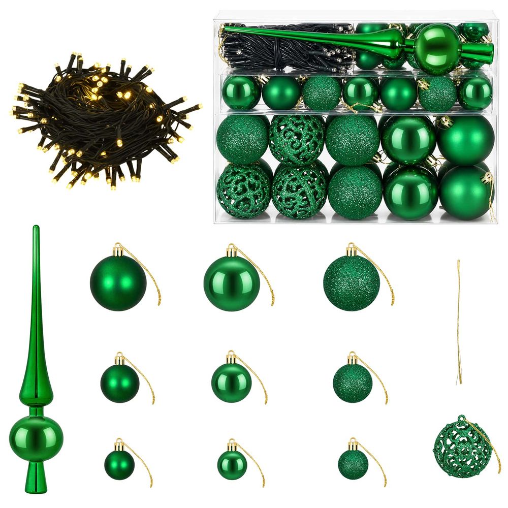 Ensemble de boules de noël 61 pc vert diam. 6 cm plastique