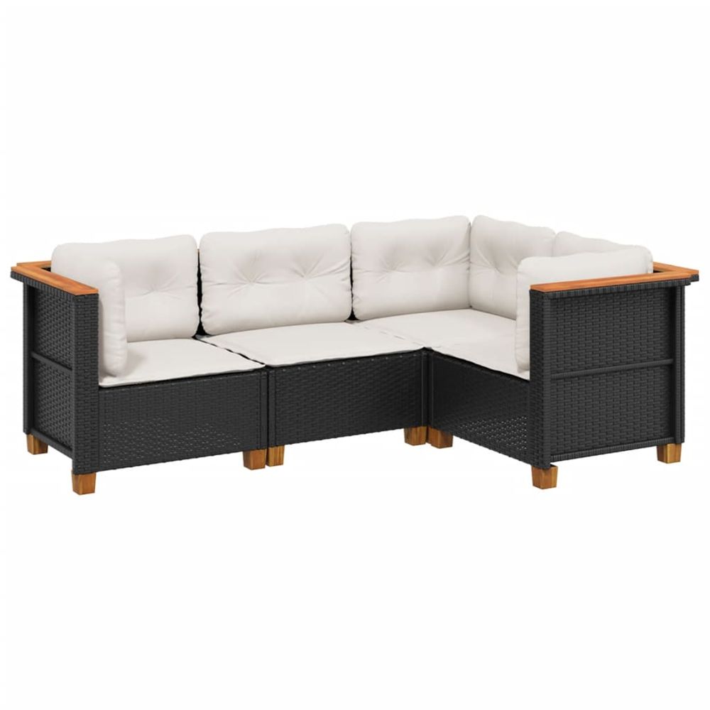 Salon de jardin 4 pcs avec coussins noir résine tressée