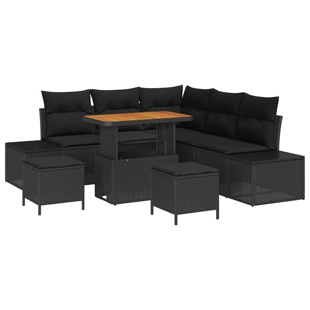 Ensemble de canapé de jardin 8 pc noir polyrotin