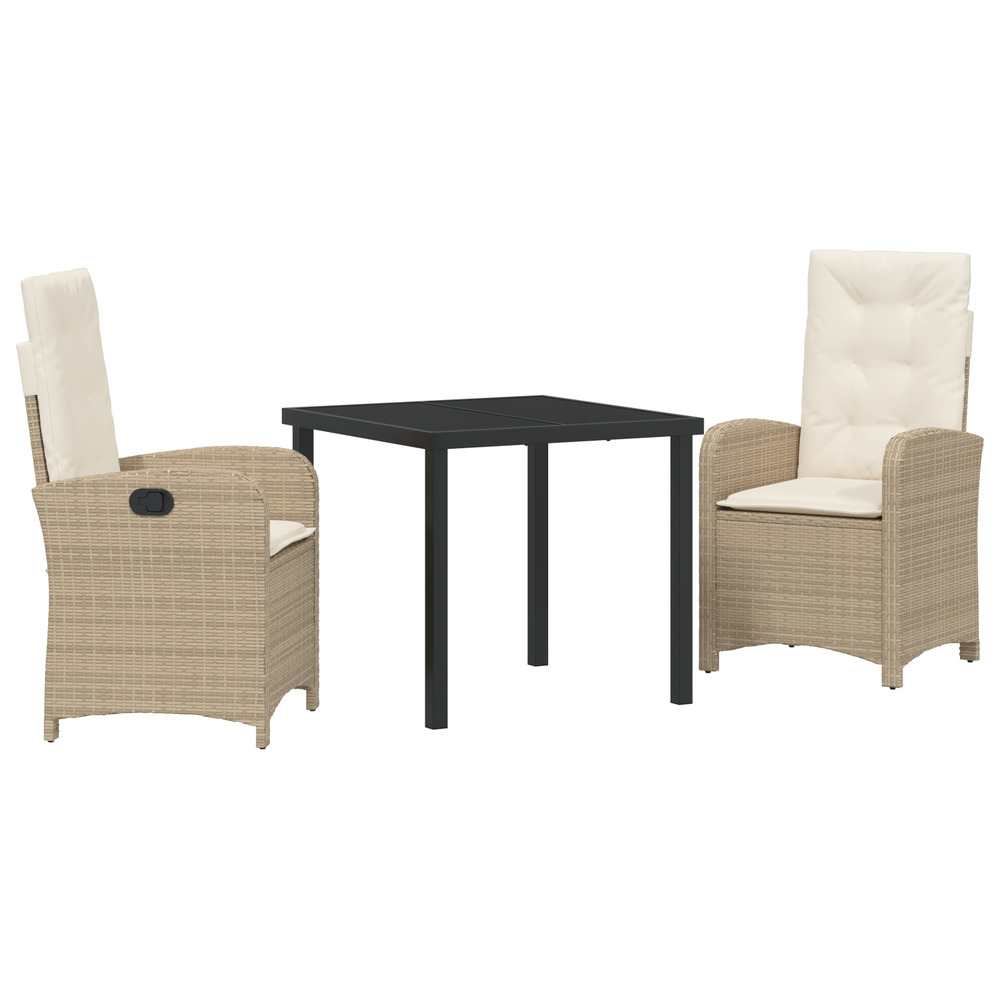 Set de salle à manger de jardin 3 pièces avec coussins beige rattan poly
