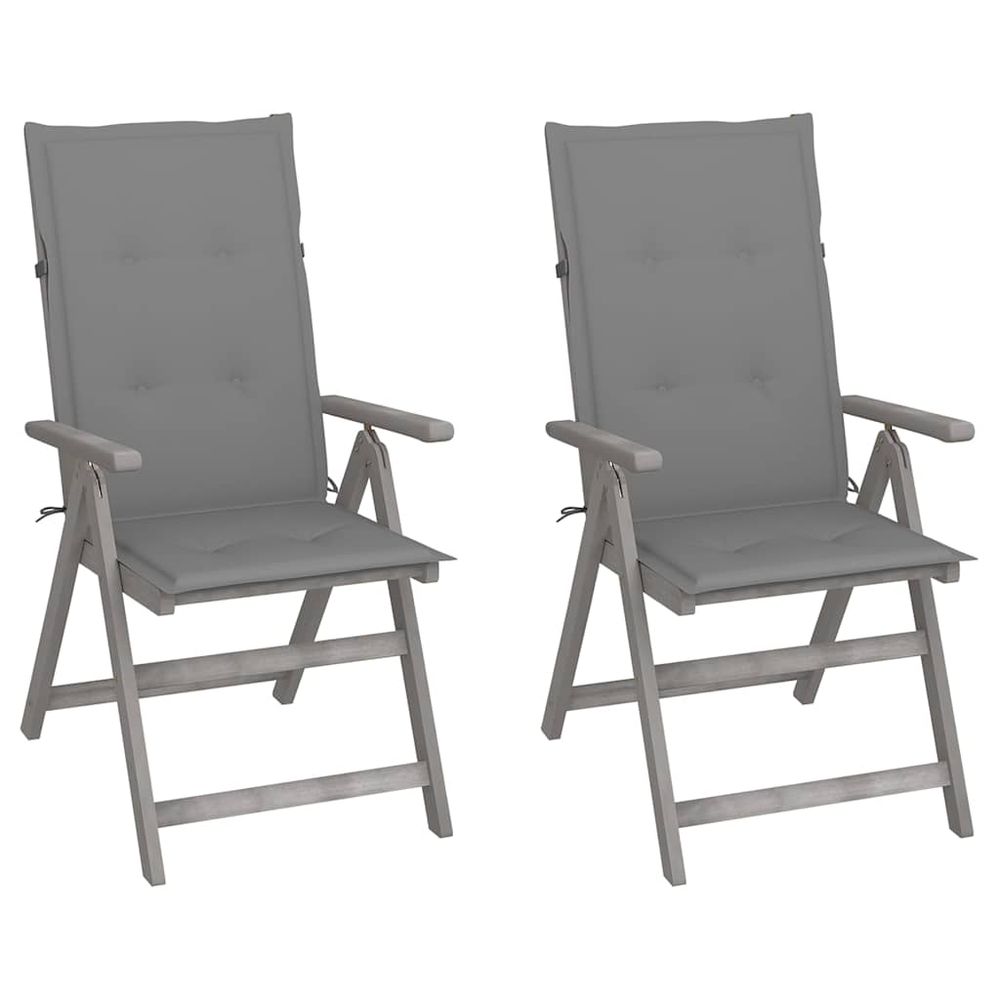 Chaises inclinables de jardin lot de 2 et coussins bois acacia