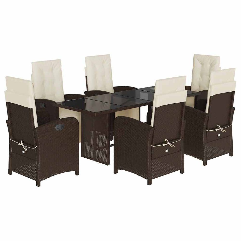 Ensemble à manger de jardin et coussins 7 pcs marron rotin