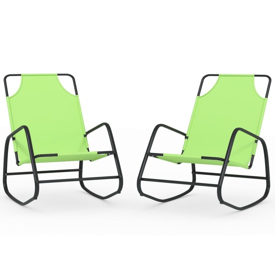 Lot de deux chaises longues à bascule vert acier et textilène