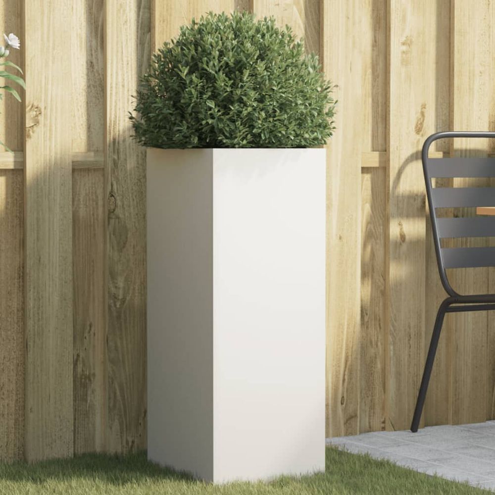 Petit pot de fleurs surélevé en acier laminé style épuré pour coins et petits espaces blanc 32x29x75cm