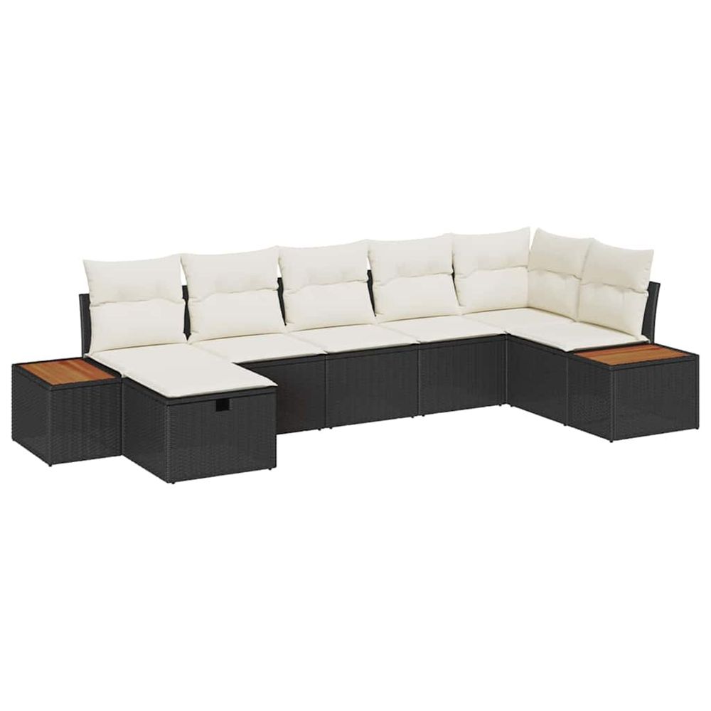 Ensemble de canapé de jardin 7 pcs noir poly rotin